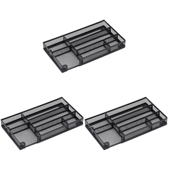 CIMAXIC Black Metal Mesh Desk Organizer Tray - Multi-Compartment, Anti-Slip, Professional (3Pcs)