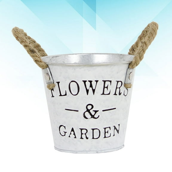 FRCOLOR 3pcs Iron Flower Vase Pastoral Flower Bucket Alphabet Design Flower Pot Desktop Ornament (11.5x11.5x10.5cm, Grey and White)