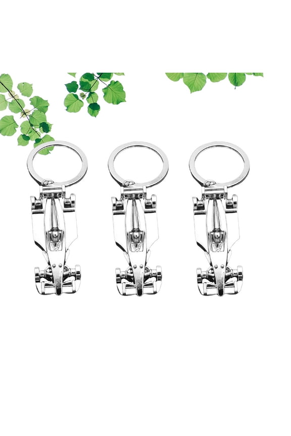 3pcs Mini Racing Car Shape Keychains Creative Key Holder Stylish Key Ring Key Decoration Small Gift for Men Women (Silver)