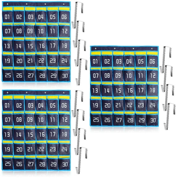 FRCOLOR 3pcs Numbered Classroom Organizer Phone Pocket Chart Pouch 30 Pockets Phones Holder Wall Hanging Storage Bag with Hooks