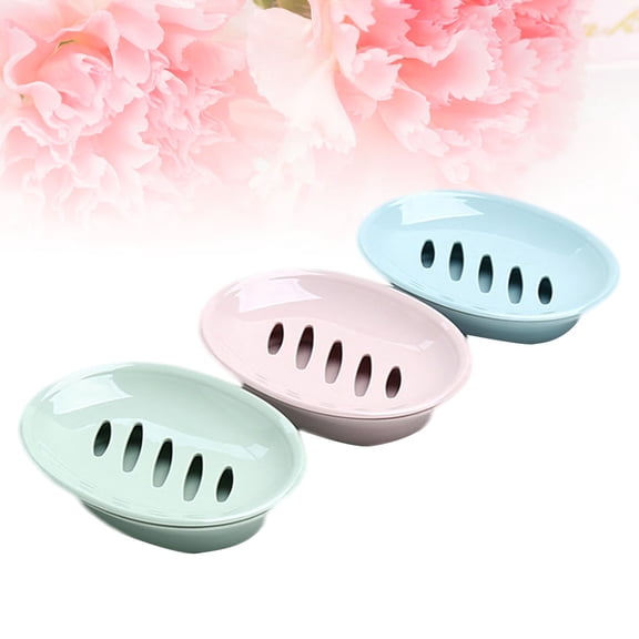 FRCOLOR 3pcs Oval Soap Dish Leachate Tray Drain Soap Box Holder for Shower Room Bathroom Kitchen