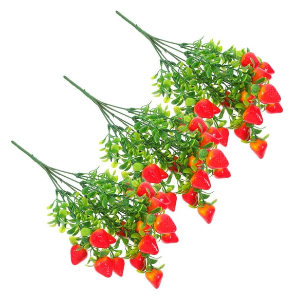 FRCOLOR 3pcs Simulated Strawberry Plant Home Decor Lifelike Artificial Fruit Branch Bouquet Strawberry Decorations For Table Centerpieces Parties Photo Props