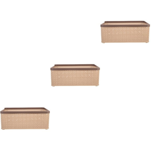 FRCOLOR 3pcs Small Weave Plastic Storage Bin Large Capacity Desktop Basket Container