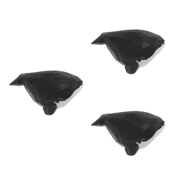 FRCOLOR 3pcs Wood Carved Whale Statue Nautical Coastal Accent Whale Figurine for Office and Home Decor Living Room and Bedroom Decoration