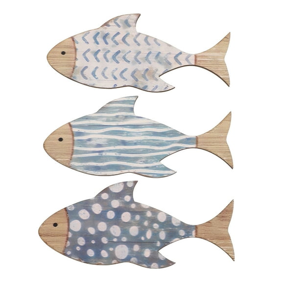 FRCOLOR 3pcs Wooden Fish Wall Art Beach Themed Decor Coastal Style Wall Decor Rustic Fish Wall Hanging Nautical Fish Decoration