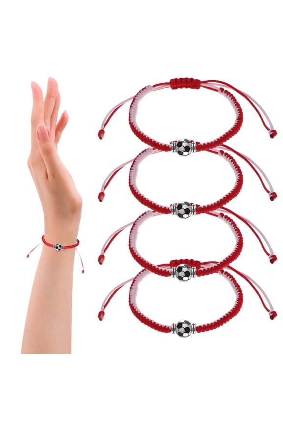 4-Pack Adjustable Woven Baseball Bracelets with Rope Design, Sports Fan Accessories for Football and Baseball