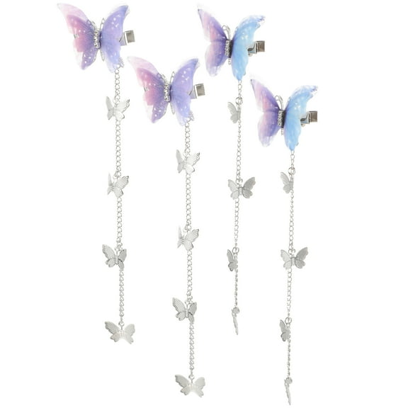 FRCOLOR 4 Pcs Butterfly Moving Wings Hairpin Tassel Clip Women's