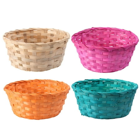 FRCOLOR 4 Pcs Colorful Bamboo Baskets Round Egg Baskets Easter Children's Day Props