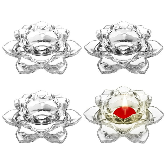 FRCOLOR 4 Pcs Glass Lotus Cup Lamp Votive Decorative Zen Candle Holder