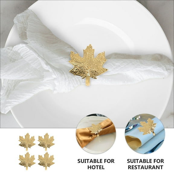 KAKOWELY Maple Leaf Shape Golden Stainless Steel Napkin Ring For Dinning Table Decor 4Pcs 2.4x2.2in