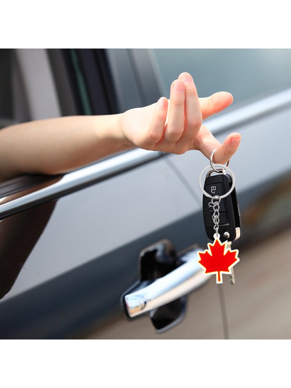 4 Pcs Maple Leaf Keychain Red Acrylic Zinc Alloy Charm Ornament
