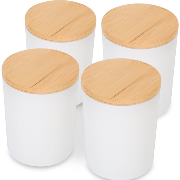 WRISTBIQUE Round Glass Tins with Lids Aromatherapy Scented Candle Container White 4 Sets