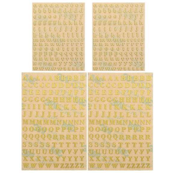 FRCOLOR 4 Sheets Mini Gold Letters Stickers Small Alphabet Stickers Glitter Self-Adhesive Diy Scrapbook Stickers For Nail Art Epoxy Resin Crafts