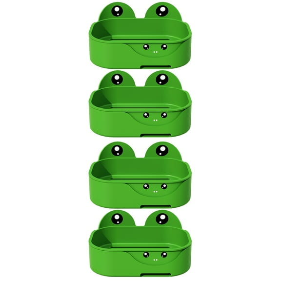 FRCOLOR 4 pcs  Wall Mounted Soap Holder Cartoon Frog Draining Soap Dish Sponge Holder Tray Rack
