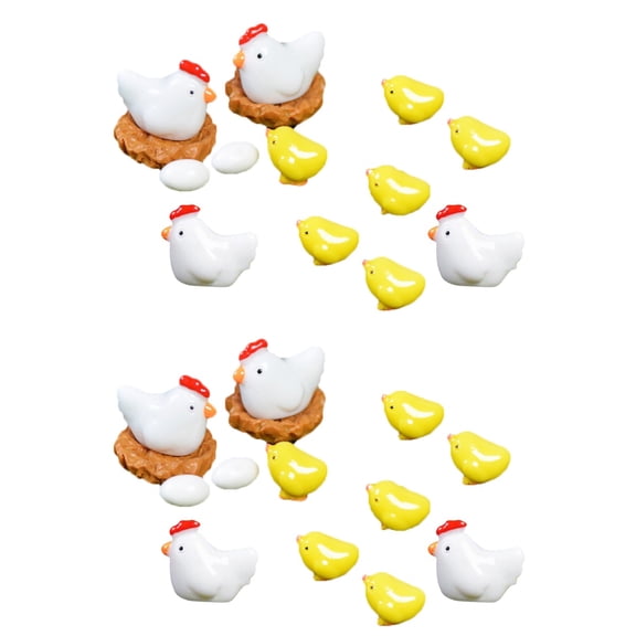 FRCOLOR 40 pcs DIY Hen Nest Egg Chicken Adornment Micro Landscape Ornament Resin Craft Decor (6pcs White Eggs, 6pcs Chicken, 4pcs Nest, 4pcs )