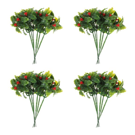 FRCOLOR Christmas Berry Picks Green Holly Leaves for Festive Home Decoration 48Pcs