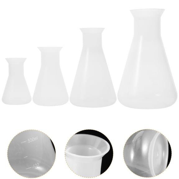 PAMINGONO Laboratory Conical Flask, Durable and Flexible, Transparent, for Experiments, 4Pcs