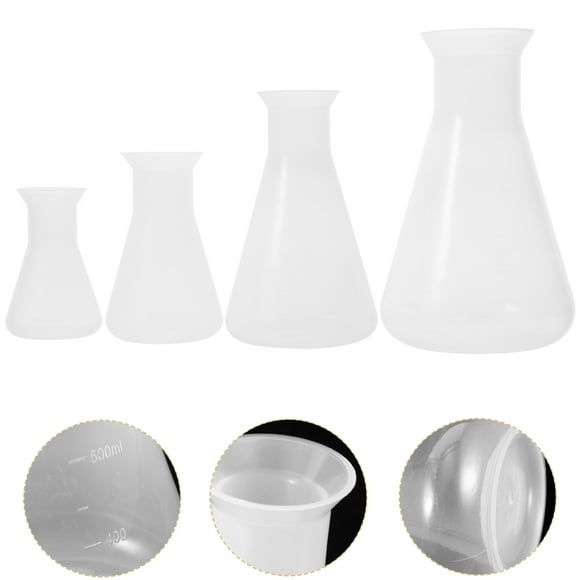 PAMINGONO Small Plastic Flask Erlenmeyer Flask for Chemistry Class Use 4Pcs 50ml 100ml 250ml 500ml