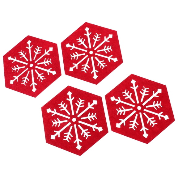 FRCOLOR 4Pcs Hexagon Place Mats Red Cloth Heat-Insulation Table Mat For Home 9.00X9.00X0.20In