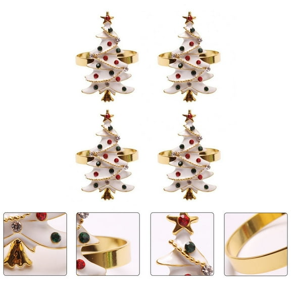 FRCOLOR 4Pcs Napkin Clasp Christmas Tree Shape White Zinc Alloy For Elegant Table Setting