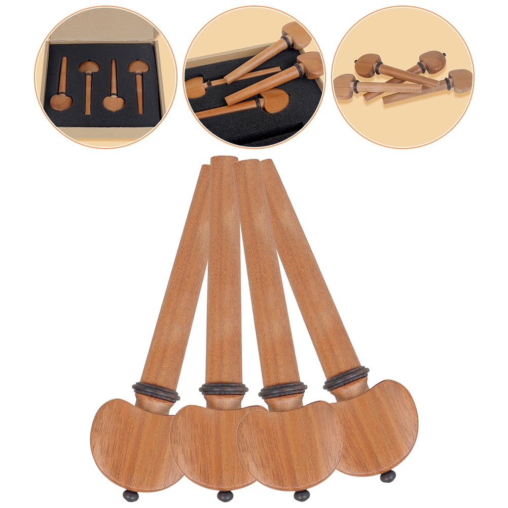 PAMINGONO 4-Pack Wooden Cello Tuning Pegs in Coffee Color, Easy Installation and Removal for Precise and Smooth Tuning