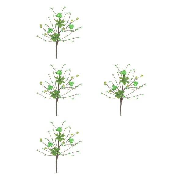 FRCOLOR 4pcs Artificial Four Leaf Picks St. Patrick's Day Realistic Shamrock Decorations Handcrafted Greenery Silk Green Leaf Plant for Home Office