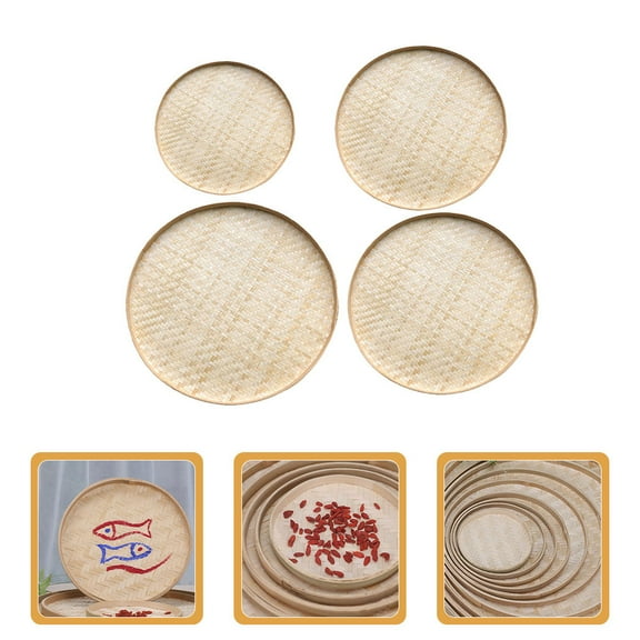 FRCOLOR 4pcs Bamboo Weaving Basket Bamboo Woven Tray Bamboo Weaving Storage Plate