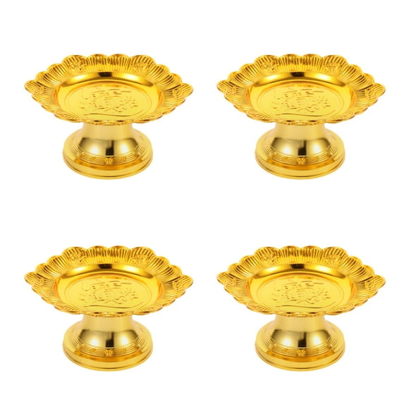 FRCOLOR 4pcs Buddha Altar Fruit Plate 7inch 18cm Offering Plate Tribute Serving Trays Offering Fruit Desserts Snacks Platter For Buddha Altar Temple Supplies Golden