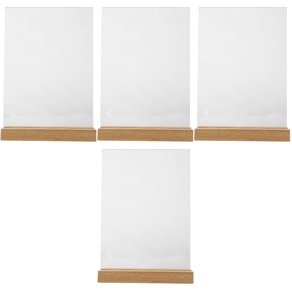 FRCOLOR 4pcs Clear Menu Display Stand Desktop Poster Holder Acrylic Sign Holder for Restaurants with Wood Base ( )