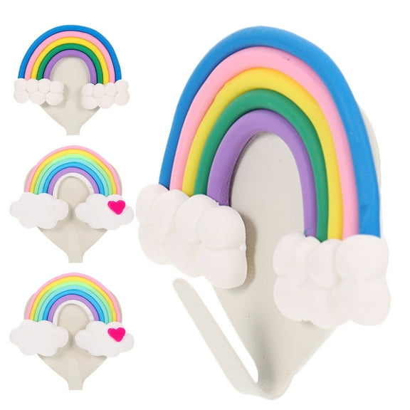 FRCOLOR 4pcs Cute Cloud Rainbow Self-Adhesive Wall Hooks No-Drill Installation for Hanging Bags Hats Towels Decorative Hooks for Home and Office Use
