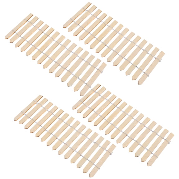 FRCOLOR Natural Wood Picket Fence for Decorative Miniature Garden Landscaping with Khaki Color and Creative Design 4 Pieces