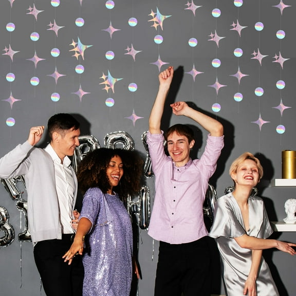 FRCOLOR 4pcs Iridescent Streamer Garland Star Circle Dot Garland Party Hanging Decorations For Birthday Wedding New Year Parties 3