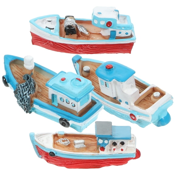 FRCOLOR 4pcs Miniature Resin Boat Figurines Mini Boat Models Beach Theme Mini Boat Figure Home Decor