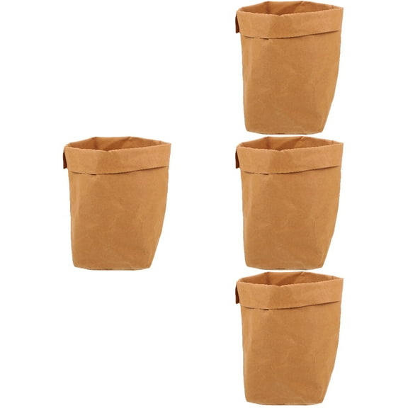 FRCOLOR 4pcs Washable Kraft Paper Bags Food Containers Bags for Biscuit Candy Bread Fruit Vegetable
