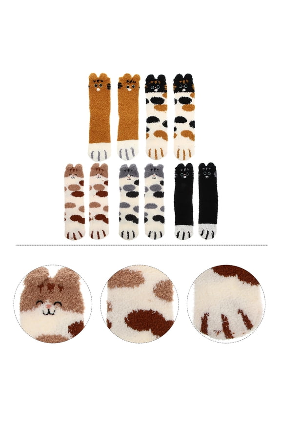 5 Pairs Cat Claw Sleep Socks for Cats Fluffy Cartoon Cute Women Girl Women's
