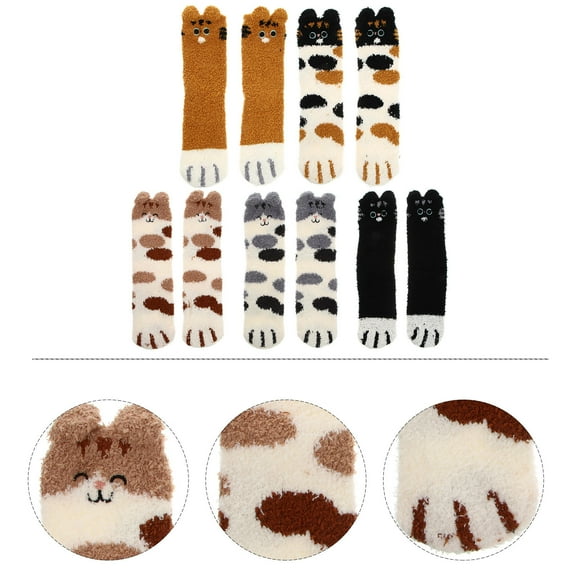 FRCOLOR 5 Pairs Cat Claw Sleep Socks for Cats Fluffy Cartoon Cute Women Girl Women's