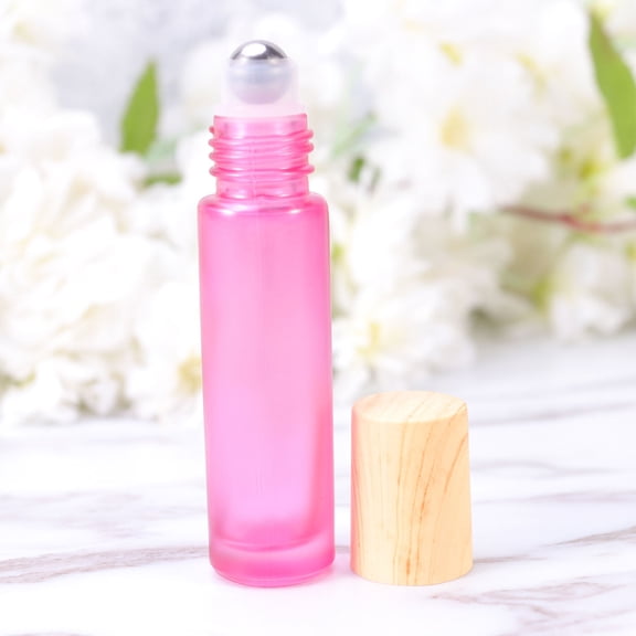 WRISTBIQUE Refillable Travel Bottles Glass Pink 5Pcs Wooden Lid Portable Home Use