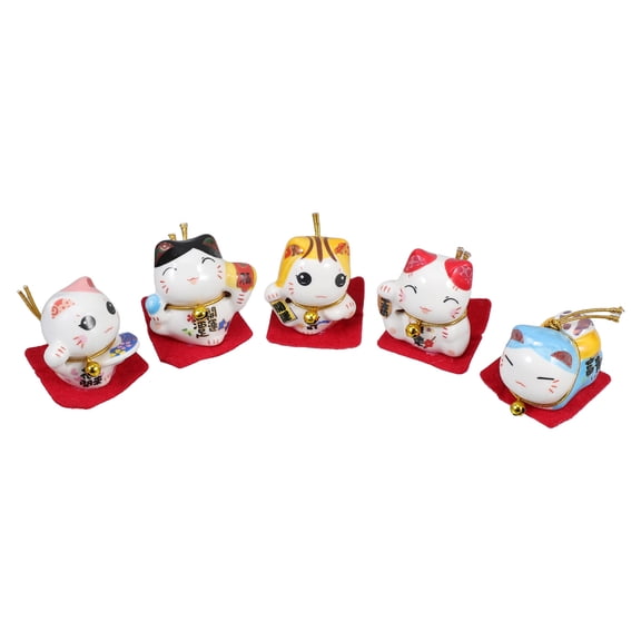 FRCOLOR 5 Pcs Mini Cat Figurines Ceramic Plush Stick Doll Teasing Small Ornaments