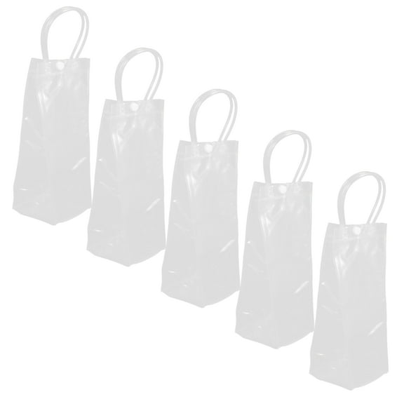 FRCOLOR 5 Pcs Portable Collapsible Clear Ice Wines Bag Pouch Cooler Bag With Handle For Party Outdoor Cold Beer White Wine