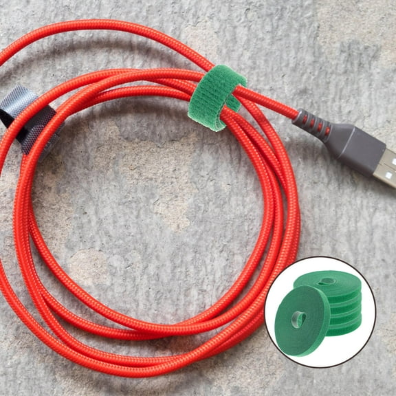 FRCOLOR 5 Rolls Back Fastening Tapes Cord Ties for Electronics Green