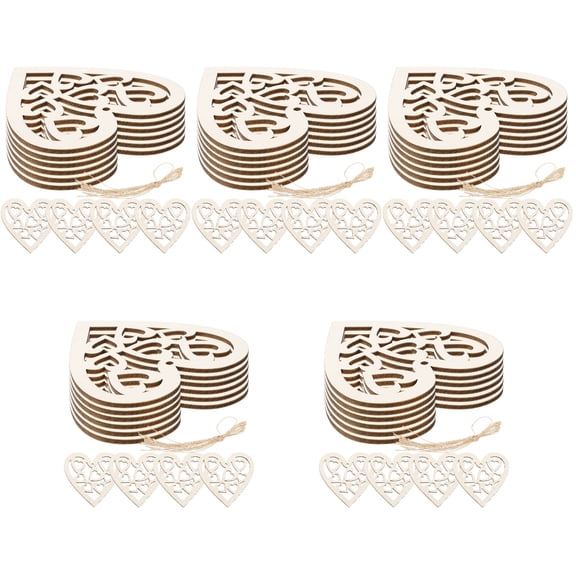 FRCOLOR 5 Sets Wooden Heart Shapes Wooden Embellishments Unfinished Wooden Craft Slices with Rope