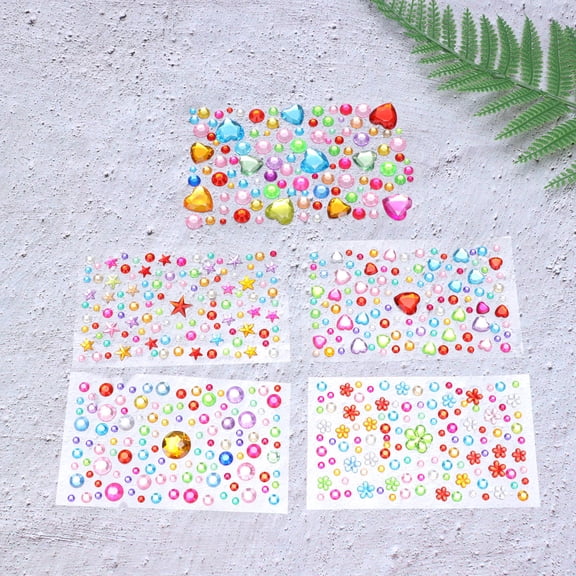 FRCOLOR 5 Sheets Crystal Stickers DIY Acrylic Rhinestone Beads Set Stickers for Phone Craft Toys (Mixed Style)