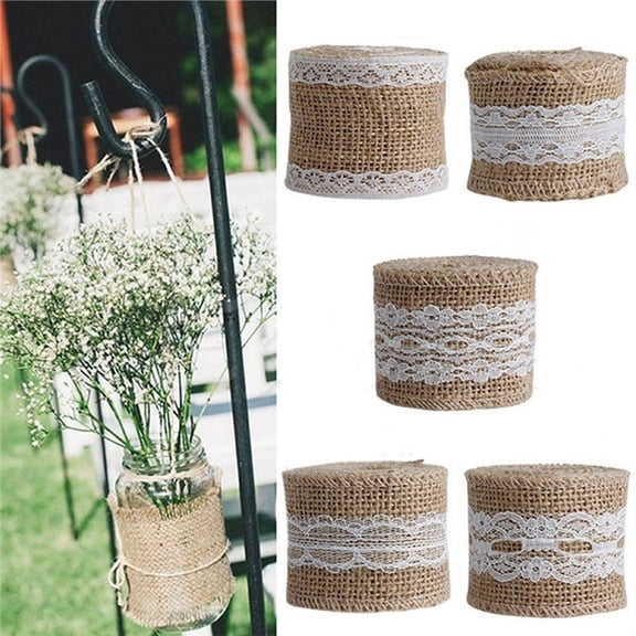 LABSERRON Natural Eco Friendly Jute Ribbon Roll with Lace Khaki for Wedding and Craft Use