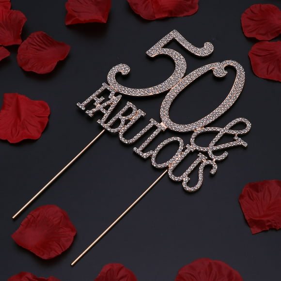 FRCOLOR 50 Fabulous Cake Topper for 50th Birthday Party or Anniversary Crystal Rhinestones Decorative Cake Topper for Party Supplies (Gold)