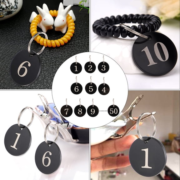 FRCOLOR 50 Pieces Number Tag Rings Acrylic Black Color for Hotel Mall Counters Suitable for Men Women