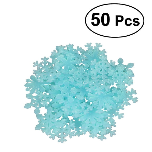 FRCOLOR 50PCS 3D Luminous Fluorescent Snowflake Wall Stickers Wall Stickers Decals Window Clings For Christmas Party Kids Room Home Decor Background Wall Decoration (Blue)