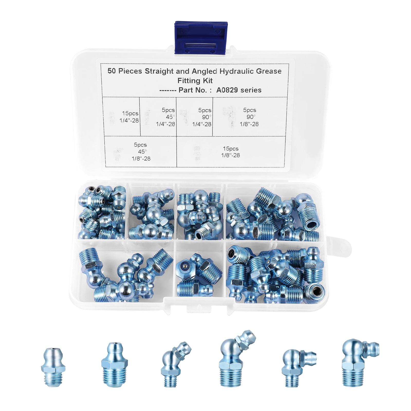 FRCOLOR 50Pcs A0829 Grease Fitting Assortment Kit Grease Zerks