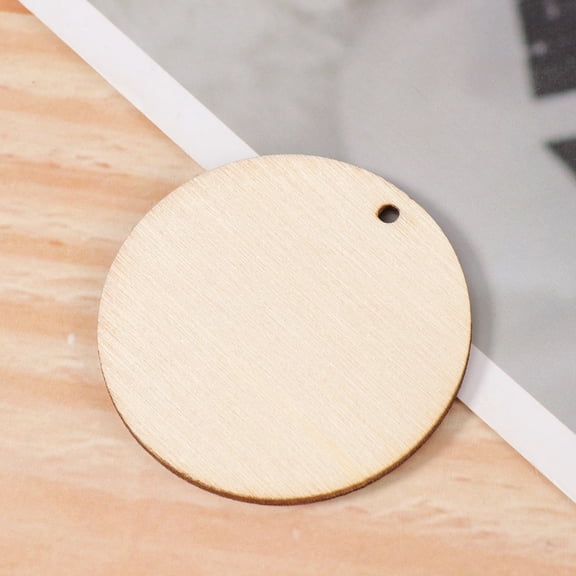 FRCOLOR 50Pcs Beige Wooden Slice with Hole for Craft Decoration DIY Round Wood Piece with Smooth Surface