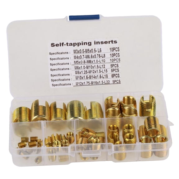 FRCOLOR 50pcs Screw Thread Repair Parts Slotted Type Carbon Steel Self-Tapping Thread Repair Kit for Home Store (Golden)