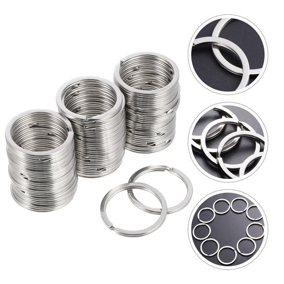 FRCOLOR 50pcs Stainless Steel Key Ring Key Chain Accessories Keyring (Silver)